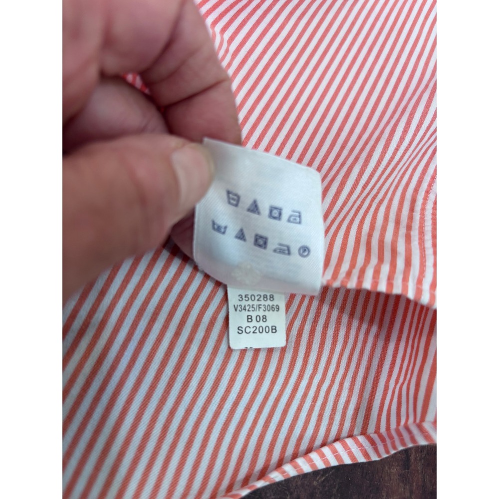 LANDS' END button down shirt mens XL orange white pinstripe short sleeve cotton - Picture 4 of 14